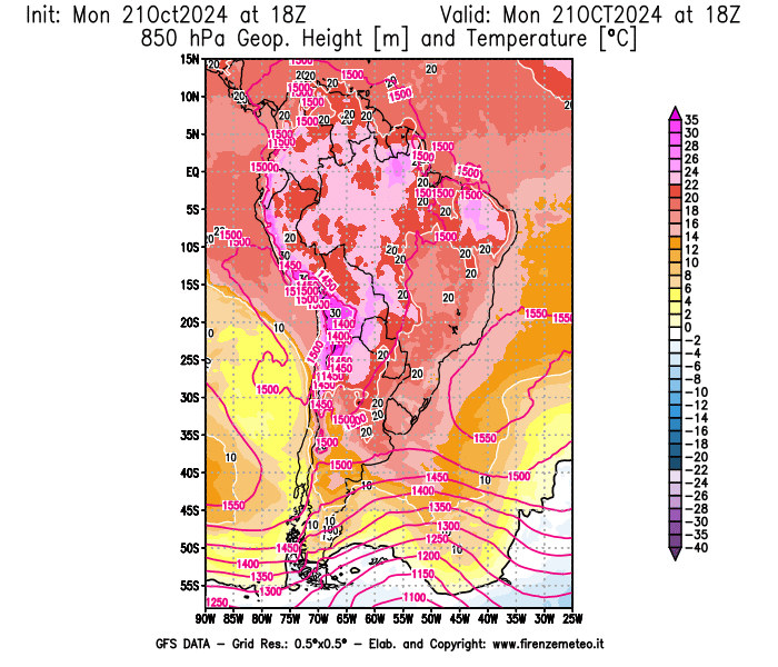 weather map GFS Geopotential and Temperature at 850 hPa 