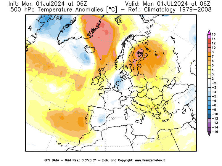 weather map GFS Air temperature anomalies at 500 hPa 