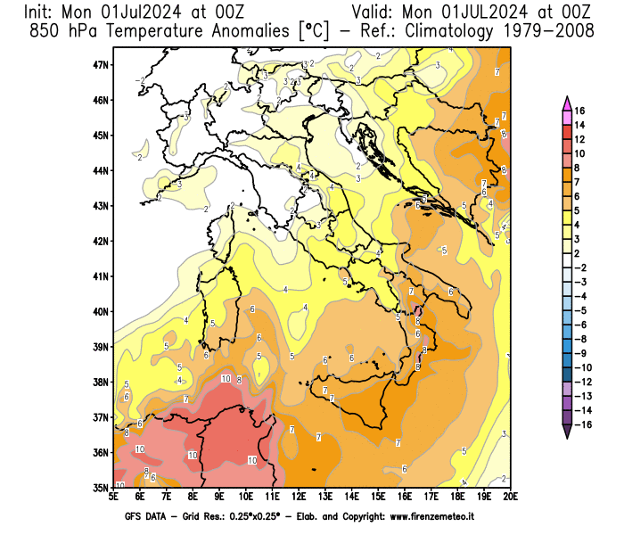Mappe di previsione meteorologiche Italia, modello GFS