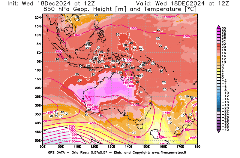 weather map GFS Geopotential and Temperature at 850 hPa 