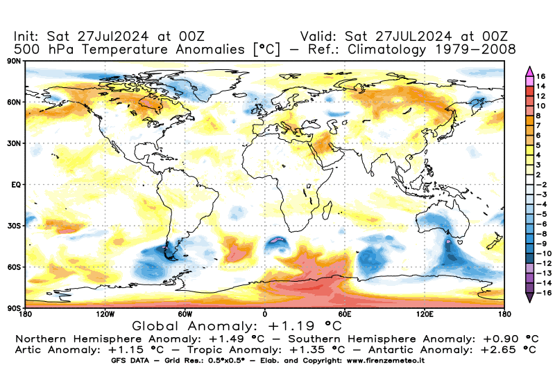 weather map GFS Air temperature anomalies at 500 hPa 